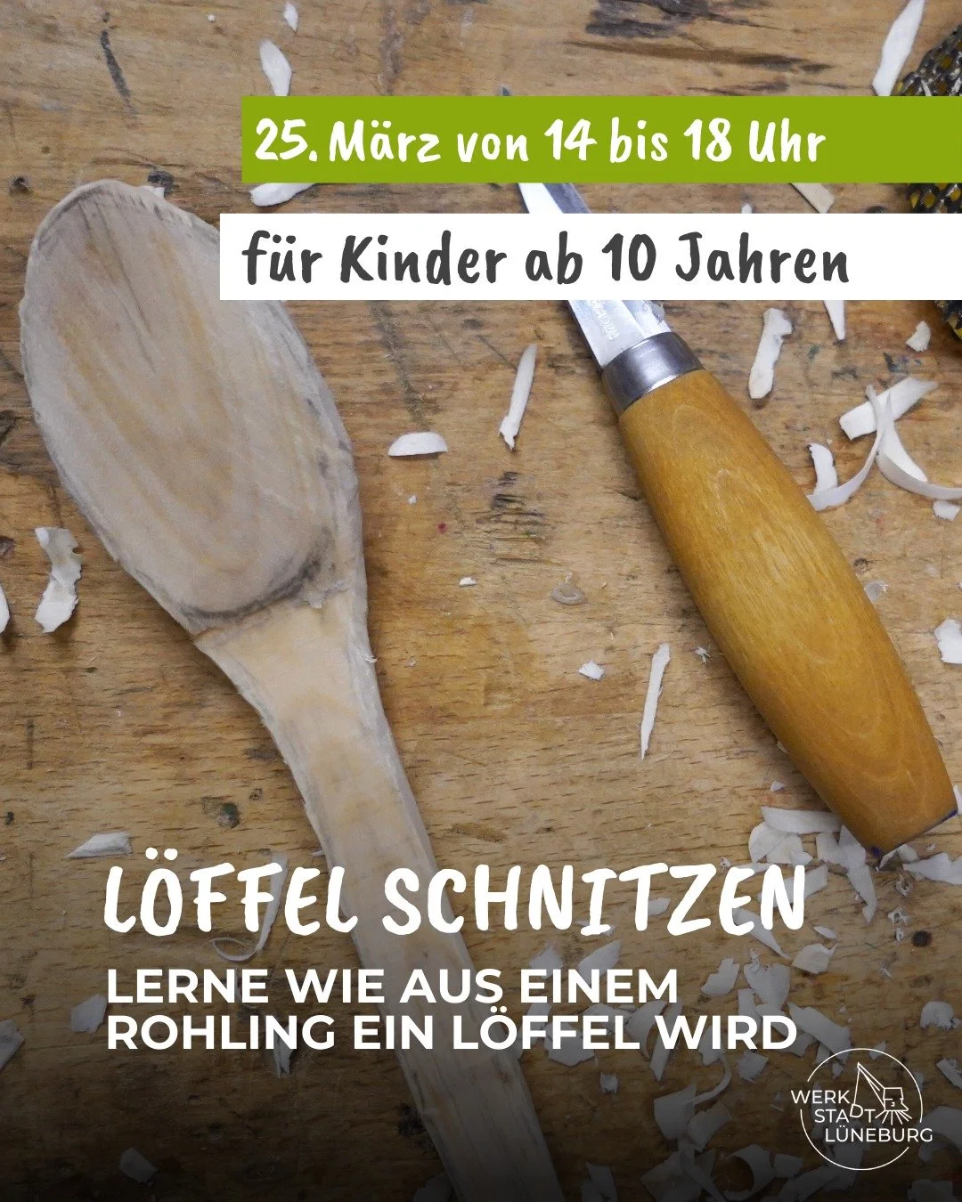 L&ouml;ffel schnitzen f&uuml;r Kinder

In diesem Kurs schnitzen wir aus einem Holzrohling mit unterschiedlichen Messern L&ouml;ffel.

Der Kurs richtet sich an Kinder ab 10 Jahren &ndash; Vorkenntnisse sind nicht erforderlich.

Kosten
25 &euro; pro Pe