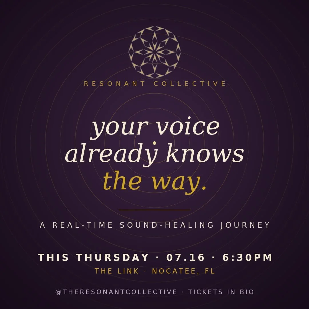 There&rsquo;s a sound only you can make.
Not the polished one. Not the one you use to get through the day. The one underneath &mdash; the one your body remembers when everything else goes quiet. 🤍
This Thursday, we gather to find it. The Resonant Vo