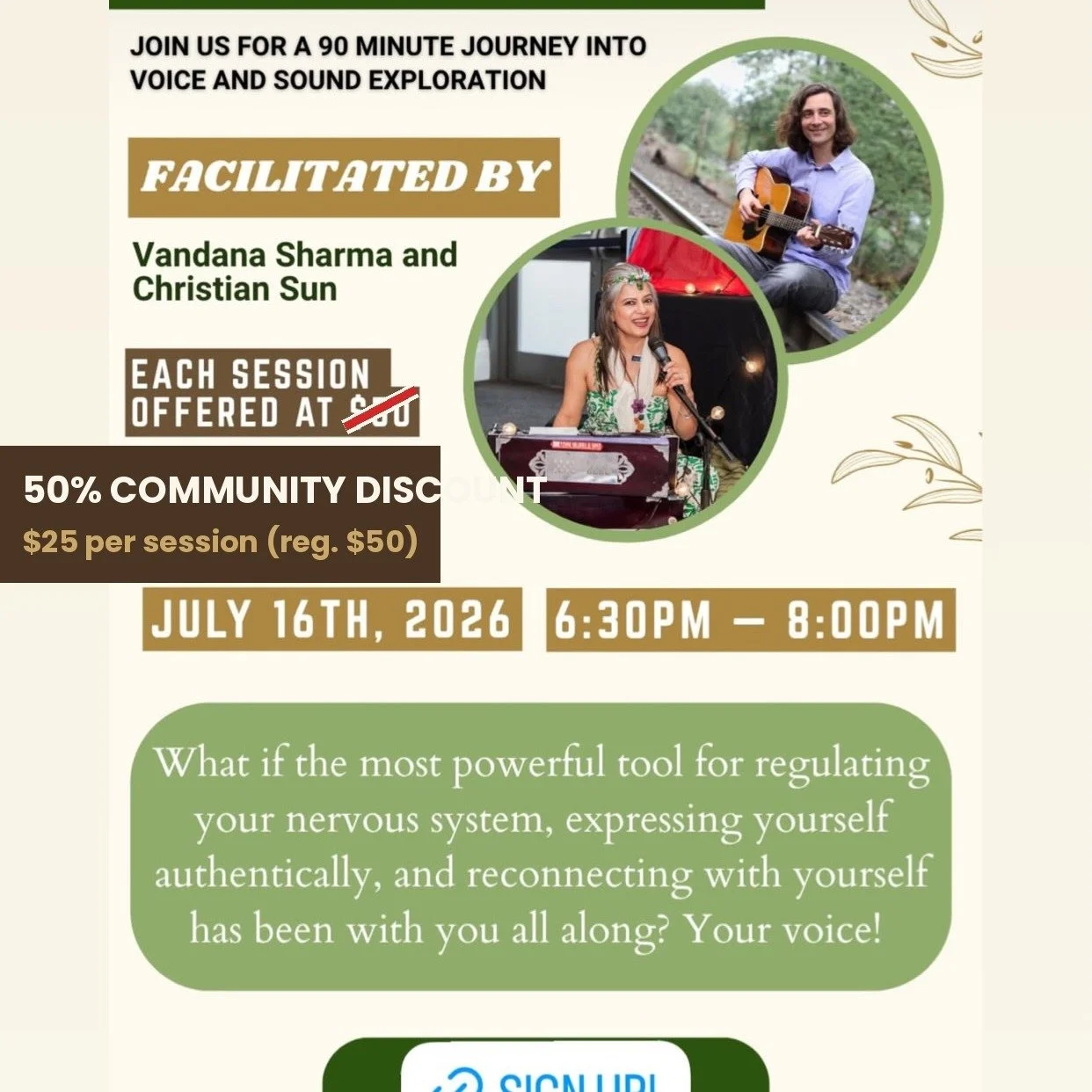 TONIGHT 6:30pm 🎶
The Resonant Voice
$25 (half off, tonight only)
@thelinkusa , Nocatee
DM to grab a spot 🤍 or simply show up at the door at 6pm! Bring a Yoga mat, your water bottle and a pillow, see you there!!!