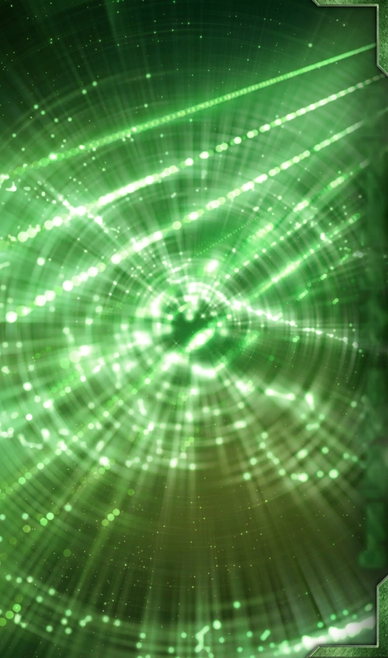Green digital light radiating outward in a circular pattern, creating a futuristic, high-tech visual effect.