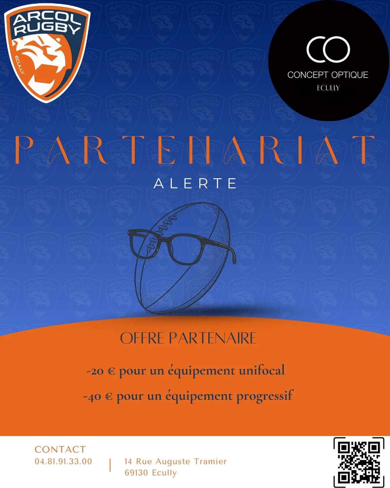 🚨Nouveau partenaire🚨 🤩 Nouvelle vision pour l&rsquo;ARCOL Rugby ! 
L&rsquo;Arcol est fier de vous pr&eacute;senter son partenariat avec Concept Optique &Eacute;cully !  Dites que vous venez de l&rsquo;Arcol lors de votre venue et profitez de -20&e