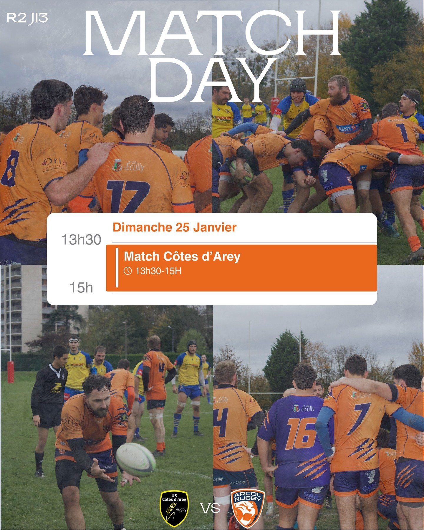 🔵🟠 𝐌𝐚𝐭𝐜𝐡𝐝𝐚𝐲 ⚔️

Ce dimanche, nos &eacute;quipes s&eacute;niors iront aux C&ocirc;tes d'Arey pour ce 𝟏𝟑 &egrave;me match de championnat !🏉

Pour le dernier match de 5 &egrave;me bloc nos s&eacute;niors iront aux C&ocirc;tes d'Arey pour co