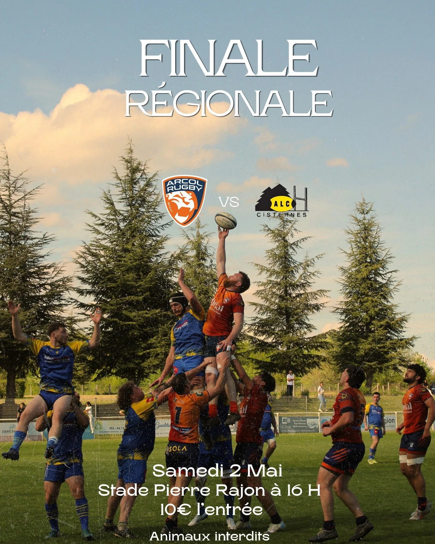 🔵🟠 𝐅𝐢𝐧𝐚𝐥𝐞 𝐑&eacute;𝐠𝐢𝐨𝐧𝐚𝐥𝐞 ⚔️

Ce Samedi, notre &eacute;quipe s&eacute;nior se rend &agrave; 𝐏𝐢𝐞𝐫𝐫𝐞 𝐑𝐚𝐣𝐨𝐧 pour disputer la finale de r&eacute;gion R2 contre L'AL Cisternes !🏉

On vous attend nombreux pour pousser notre &ea