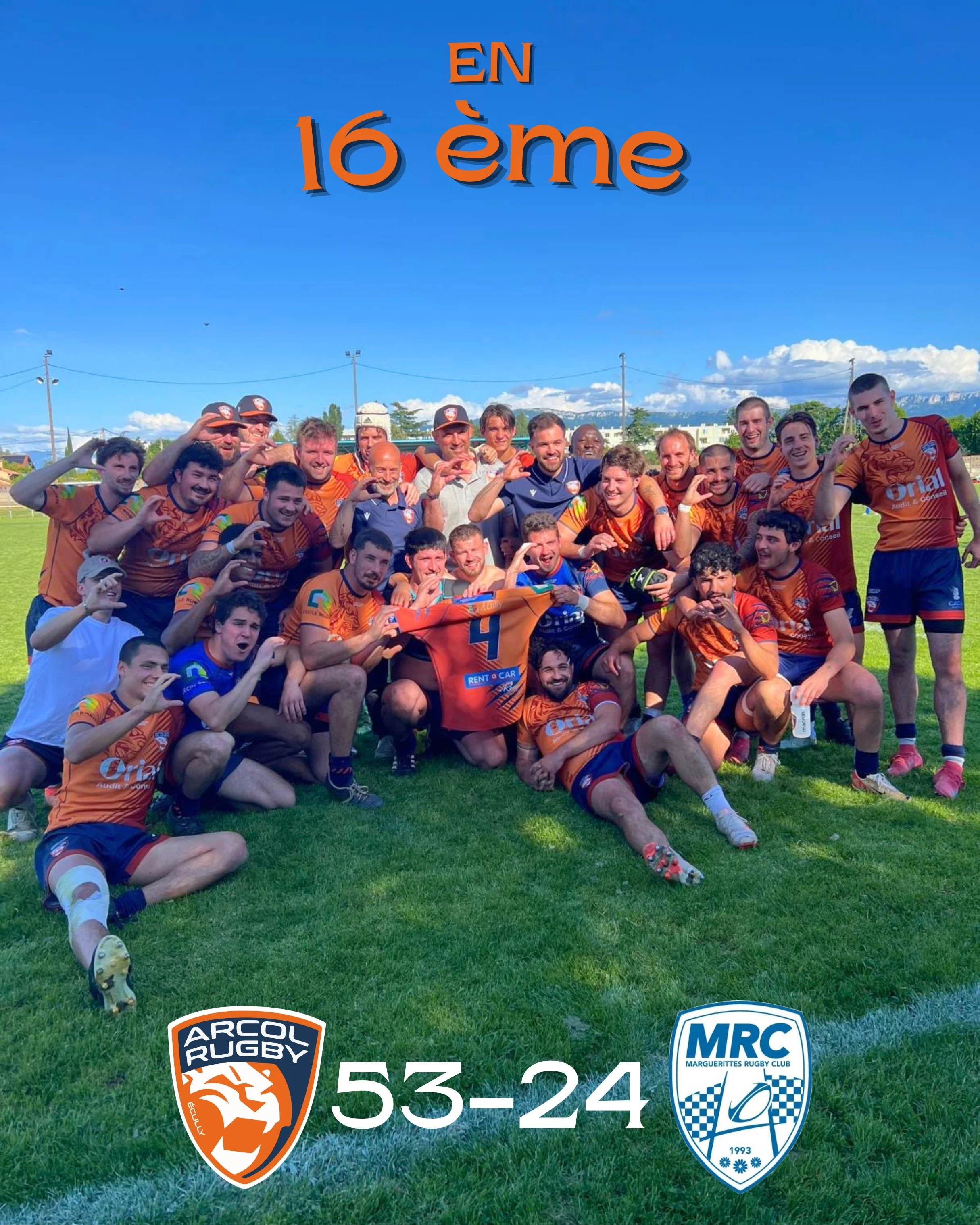 𝐈𝐥𝐬 𝐥'𝐨𝐧𝐭 𝐟𝐚𝐢𝐭 ! 💙🧡

Ce dimanche nos seniors jouaient leurs 𝟑𝟐 &egrave;𝐦𝐞 𝐝𝐞 𝐟𝐢𝐧𝐚𝐥𝐞 du championnat de France contre Marguerittes &agrave; Romans sur Is&egrave;re 🏉

Quelle belle victoire ! Apr&egrave;s un match ma&icirc;tris