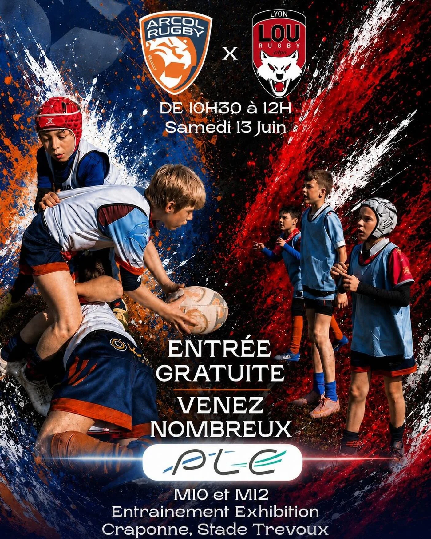 Venez d&eacute;couvrir le rugby ! Entrainement exhibition @lourugby_asso @arcol_rugby_officiel le samedi 13 juin de 10h30 &agrave; 12h &agrave; @villedecraponne