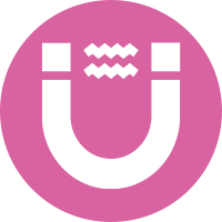 White magnet icon on a pink circular background.