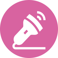 White electric handheld tool with antenna on pink background.