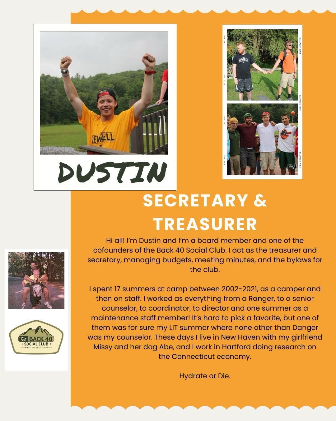 This week&rsquo;s Board Spotlight is introducing @dnord44, our final co-founder, Treasurer &amp; Secretary of the Back 40 Social Club, who always brings the camp spirit!