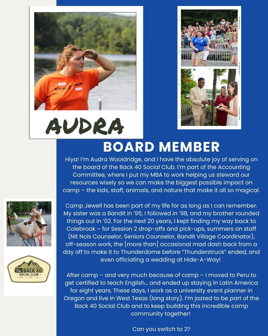 You know her, and you love her &mdash; our trivia hostess with the mostest. Our next Back 40 board member is none other than @a_woold16 👏👏👏