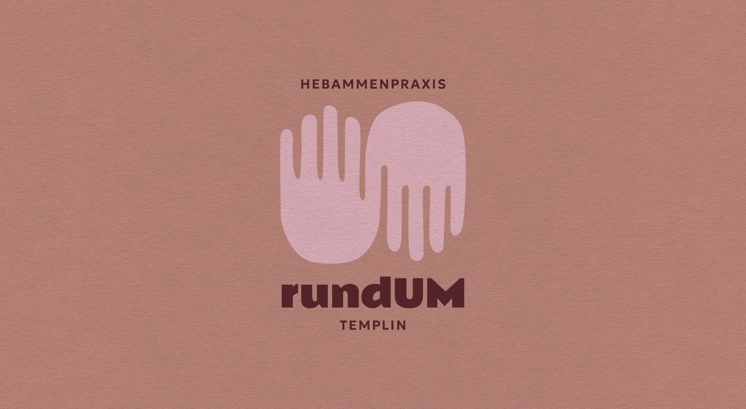 A pink background with abstract hand illustrations and text that reads 'HEBABMMENPRAXIS rundUM TEMPLIN'.