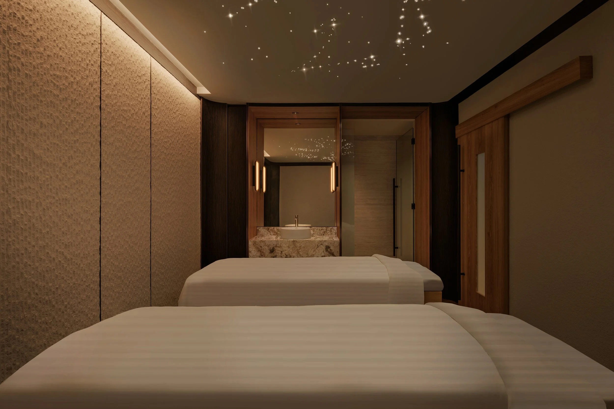 Commercial Hotel Interior Architecture St Gregory Spa, the fibre optic constellations representing the spring/summer and autumn/winter skies are integrated into the ceilings