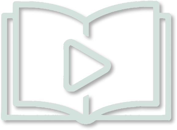 Open book with a play button icon in the center, indicating a video or media content.