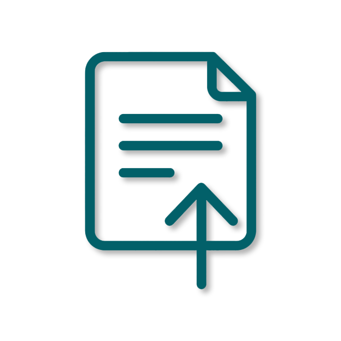Icon of a document with lines of text and an upward arrow, representing uploading or submitting a document.