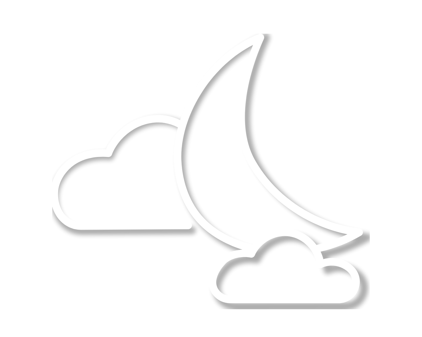 Line drawing of a cloud and a crescent moon overlapping in black and white.