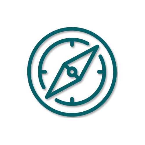 Line drawing of a compass with a black background