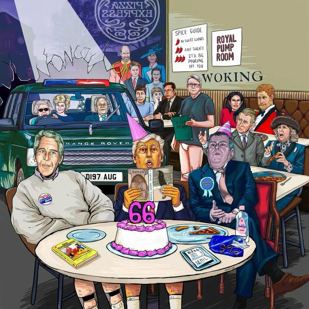 Pizza night in Woking 🍕
I finished it just in time for April fools! And what despicable things some of these fools got up to. Done for my commemorative plate series, which will be on my store soon!

#royalfamily #epstein #princeandrew #pizzaexpress 