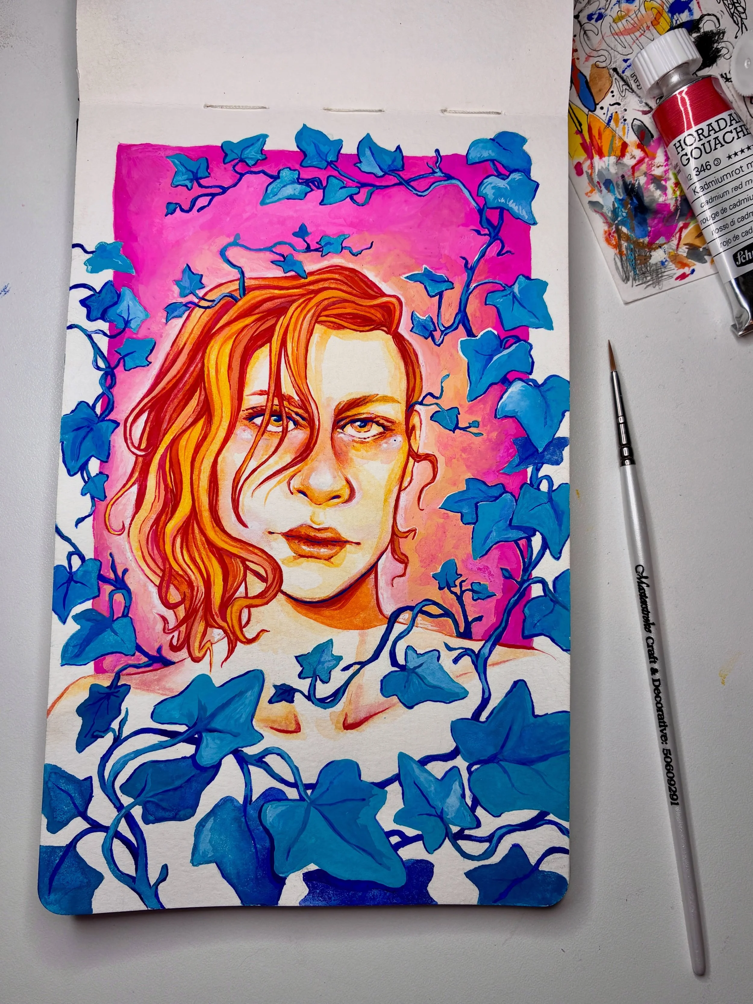 Errr I find sharing self portraits kinda cringe, but this was started back during a difficult time and today I felt like finishing it as a nice way to dip back into painting. I'm still pretty rusty but onwards! 
#selfportrait #watercolor #gouache #wa