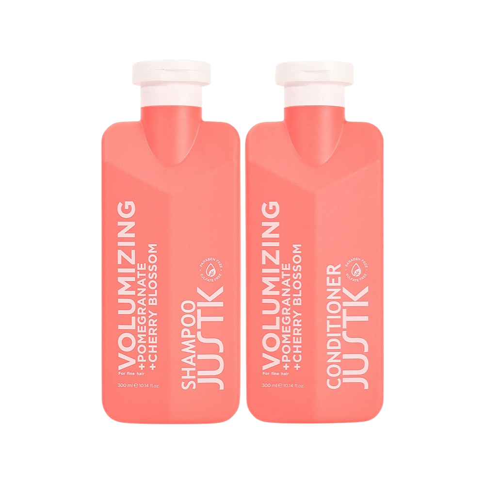 pink shampoo conditioner bottles volumising justk level up barber