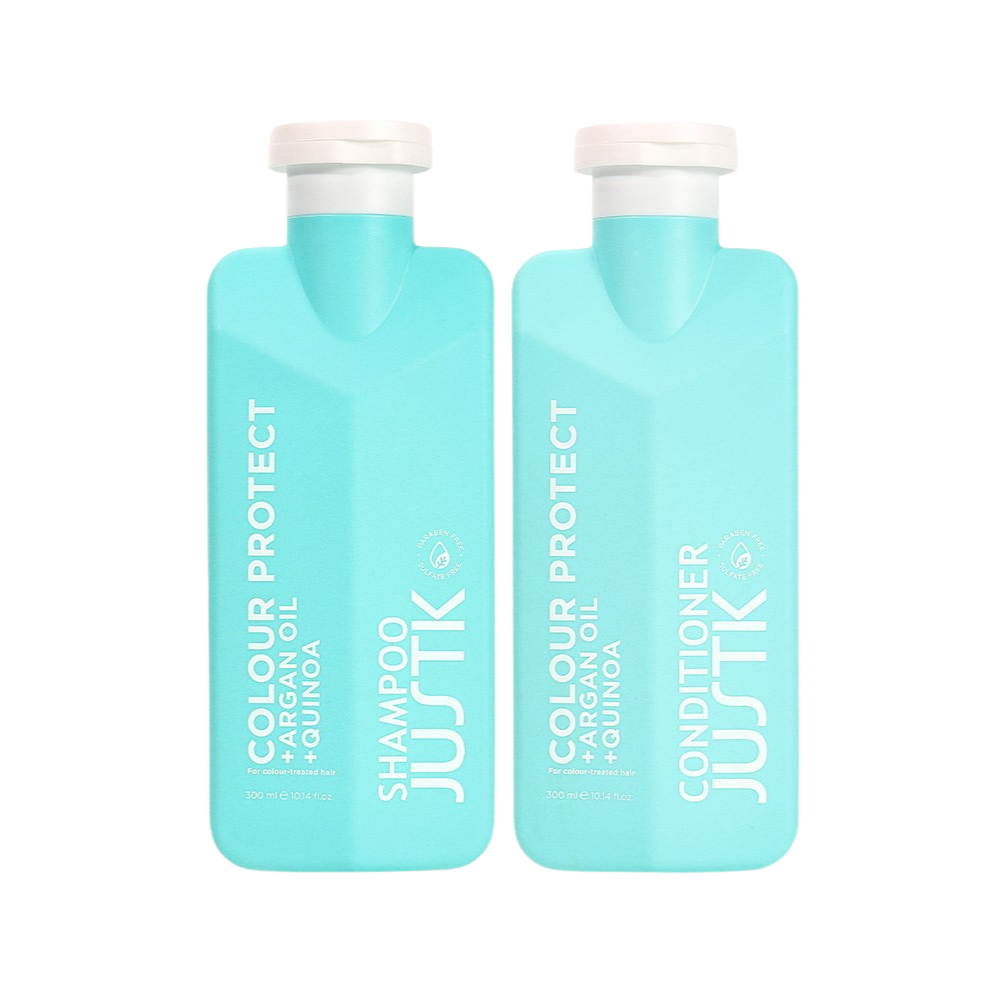 blue shampoo conditioner bottles colour protect justk level up barber