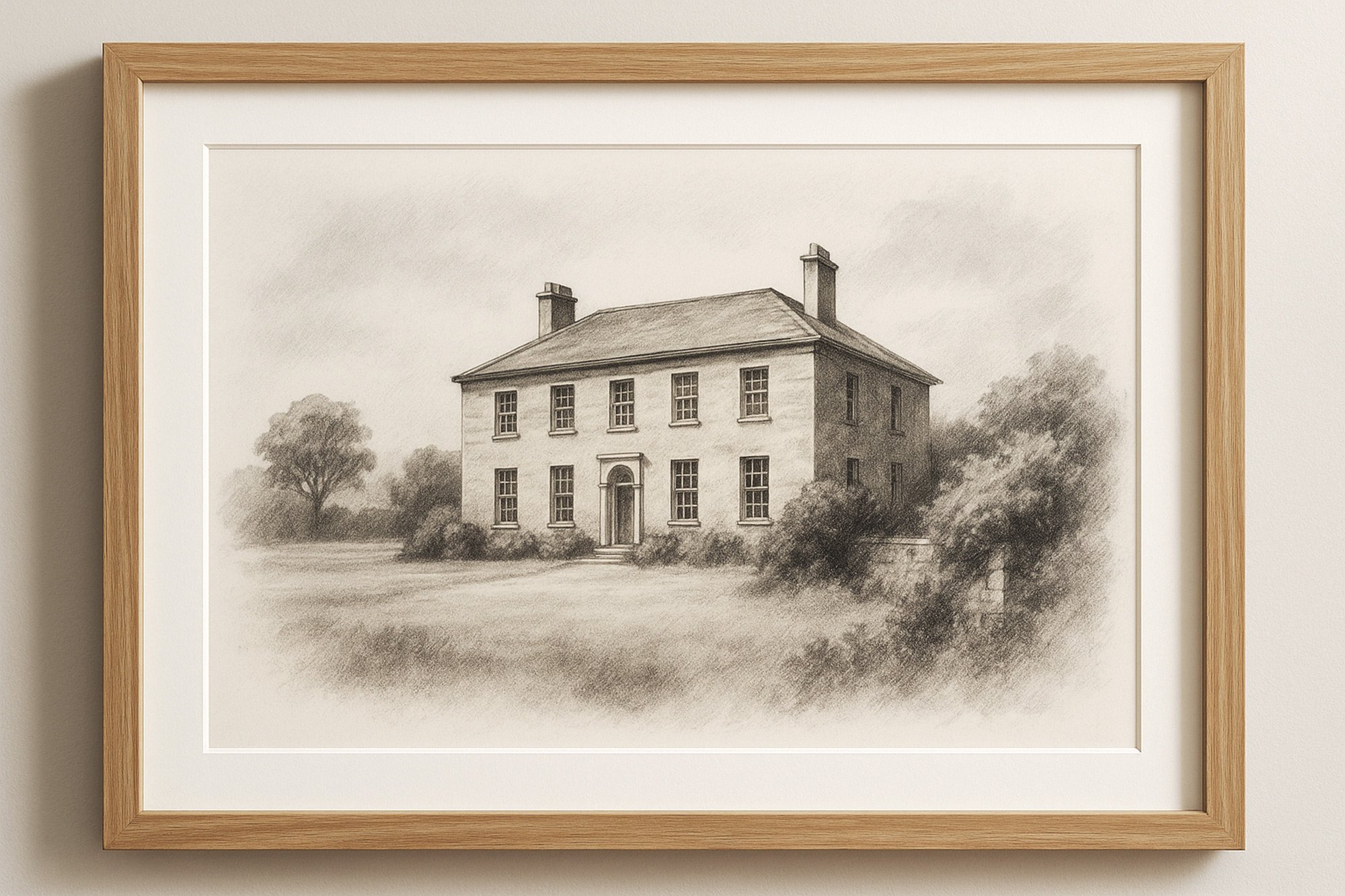 This Georgian home exudes calm strength. Framed by soft woodland edges, its symmetry and subtle tonal work highlight architectural confidence without ostentation.