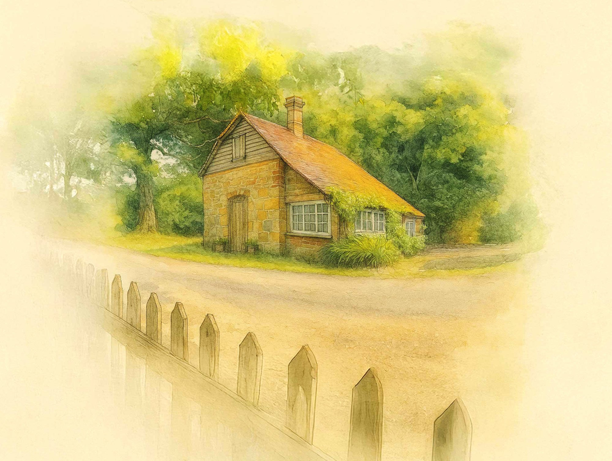 Sitting on the edge of Ashdown Forest and was once used as a forest keeper’s cottage. The bright orange tile roof contrasting perfectly with the ivy's bold greens.