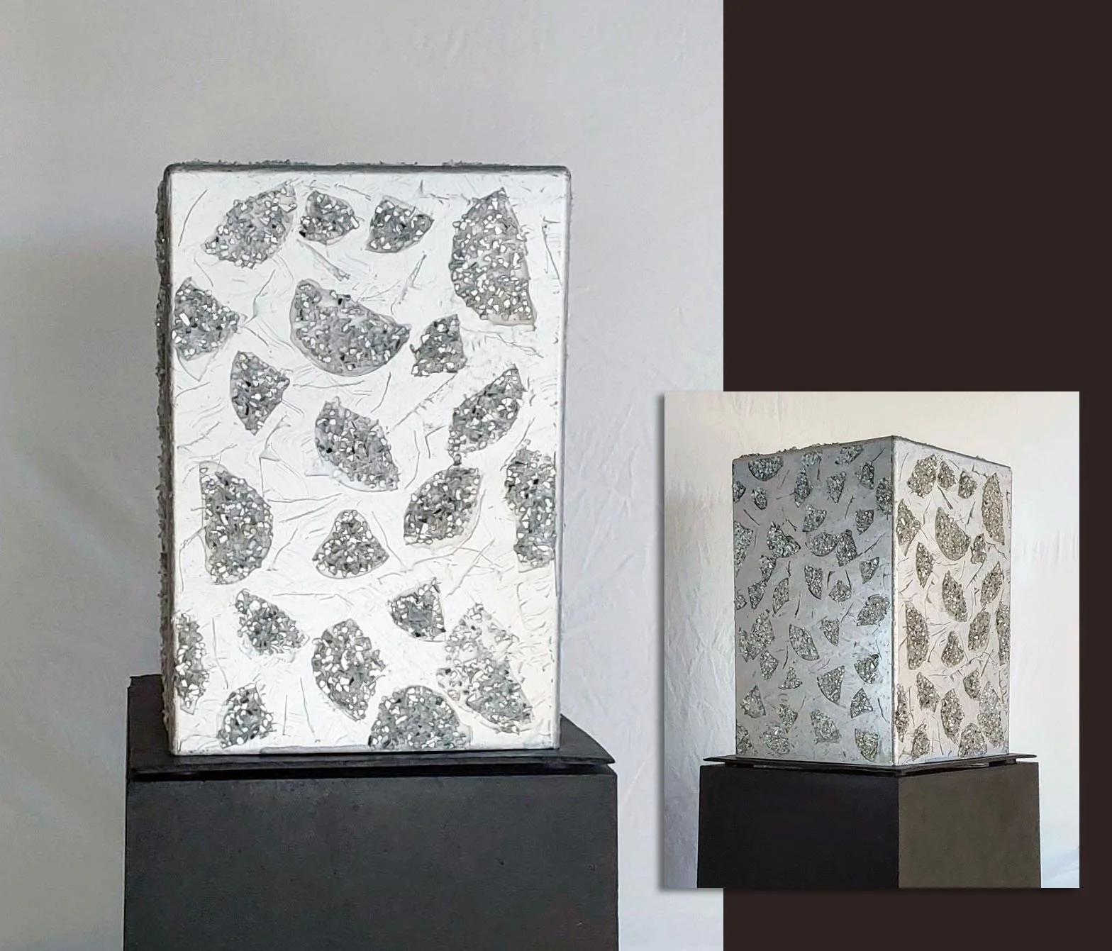 "GINKO BOX" (15 x 10 x 10 in. ) Acrylic Paint on Acrylic Box with Crushed Mirror