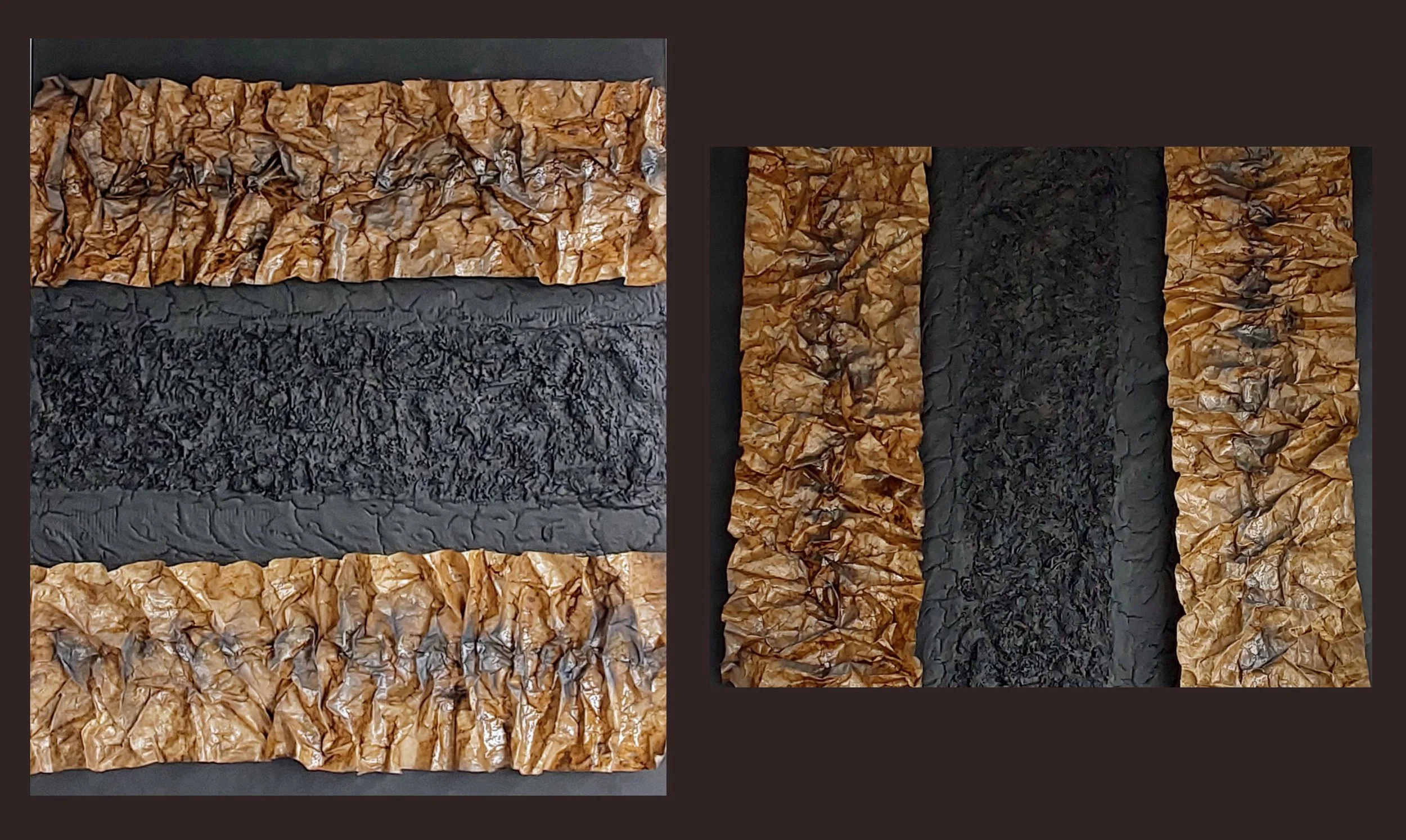 "EARTH DANCE" (30 x 36 in.) or (36 x 30 in.) Mixed Media on Wood Panel. Hand Dyed Textured Paper with Textured Medium and Acrylic Black Chalk Paint / May be displayed as horizontal or vertical