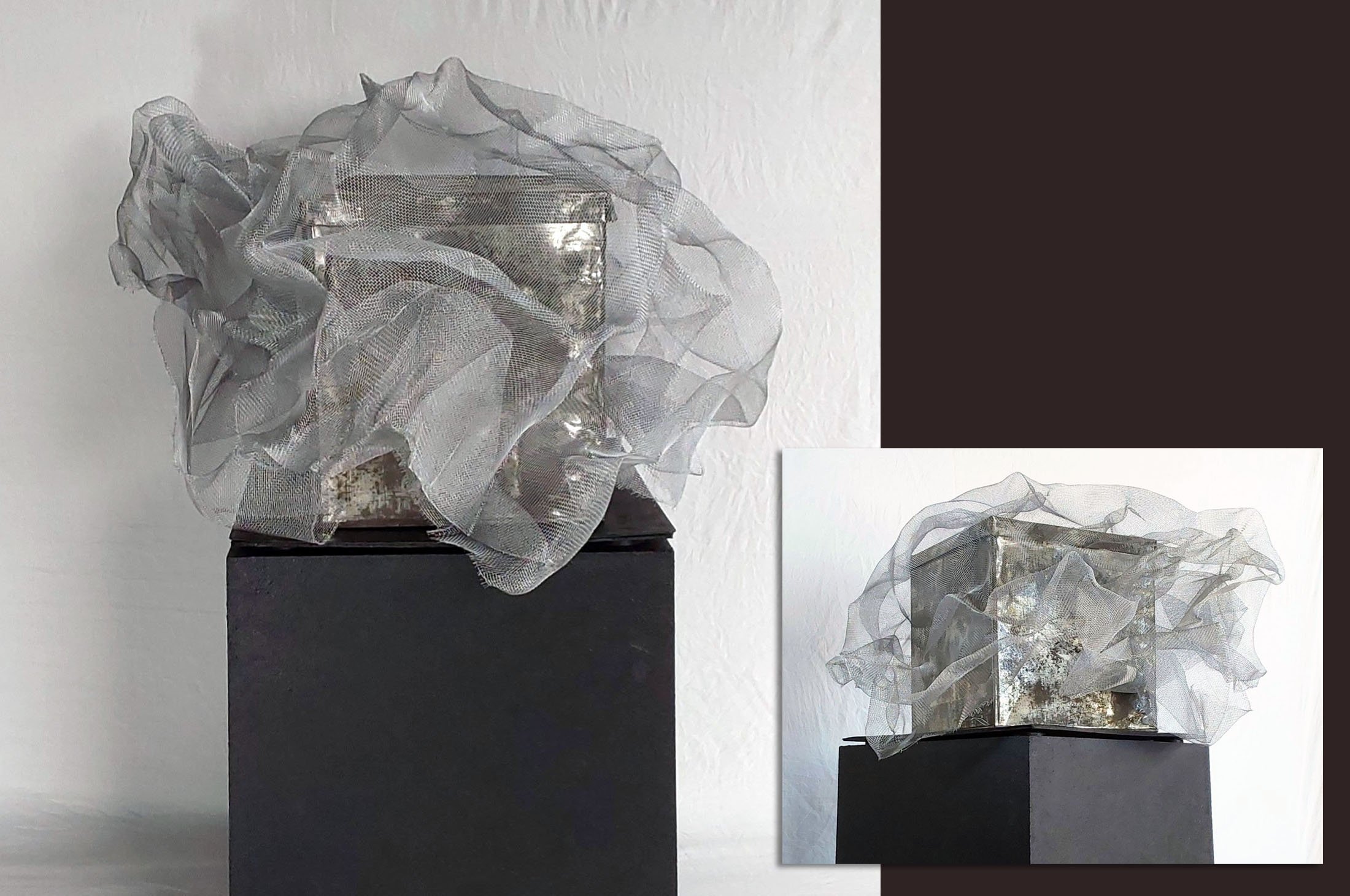 "BALLET BOX" (10 x 10 x 10 in. ) Antique Metal Box with Silver Screen