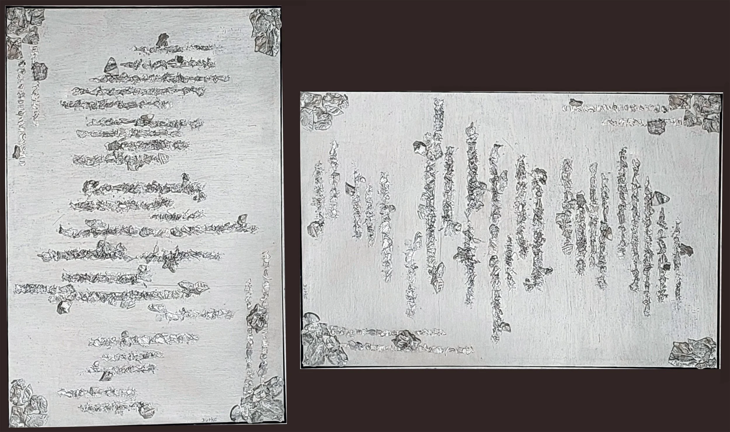 "SILVER POEM" (36 x 24 in.) or (24 .x 36 in.) Acrylic Paint on Fitted Frame Canvas With Artists Stones, Fitted Frame Canvas / May be displayed horizontal or vertical