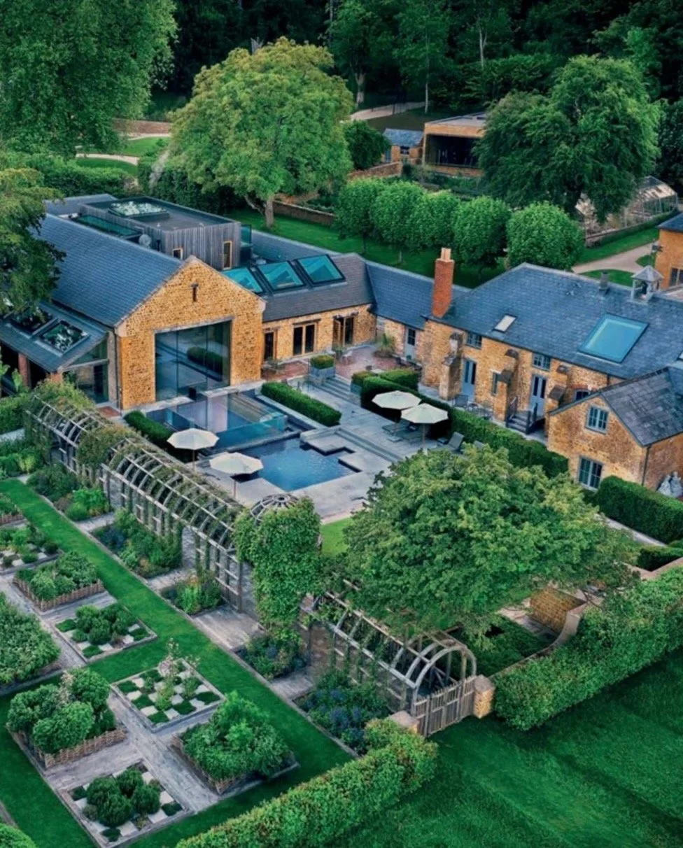 Arial image of the Newt hotel spa, gardens and buildings
