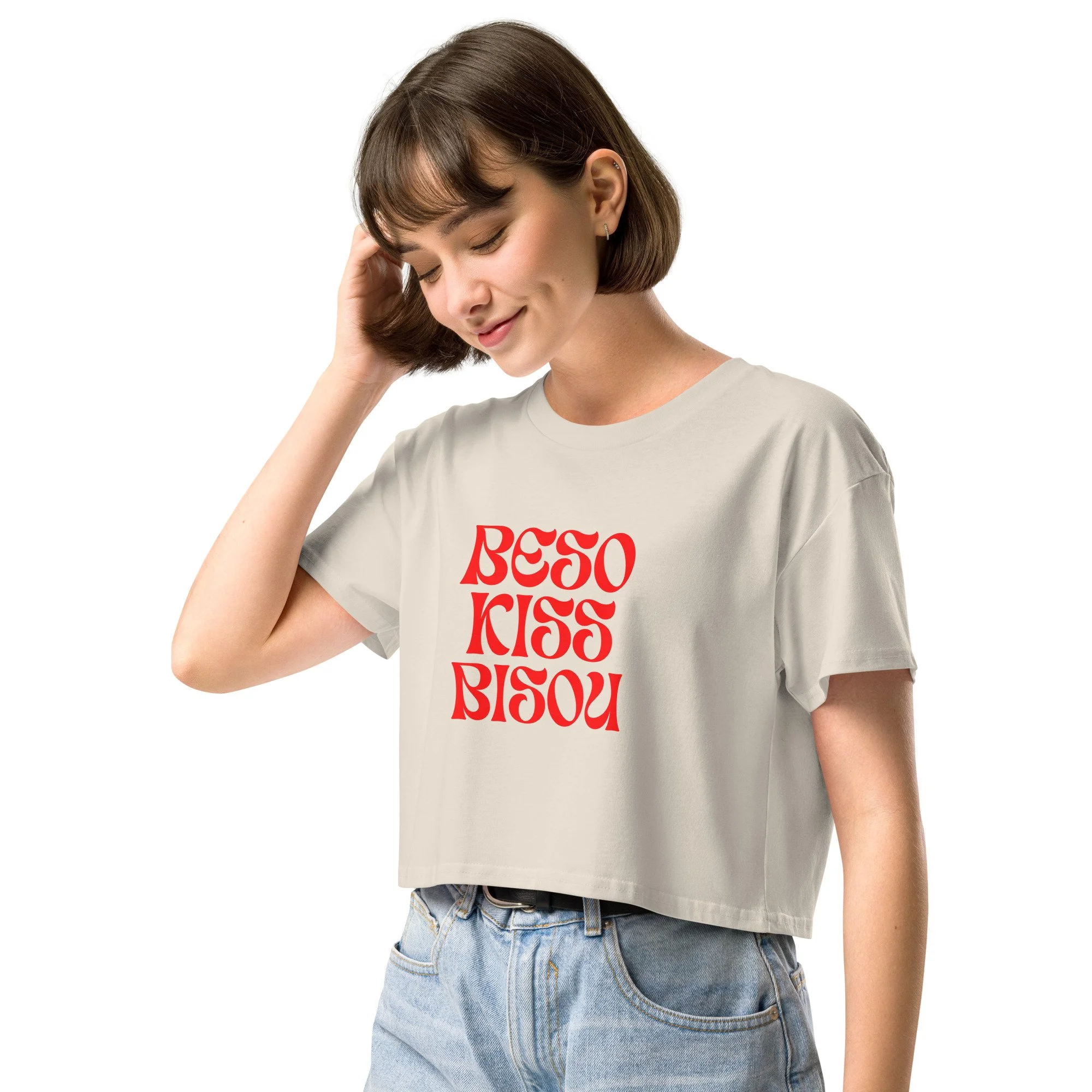 Cropped cotton t-shirt with printed graphic design