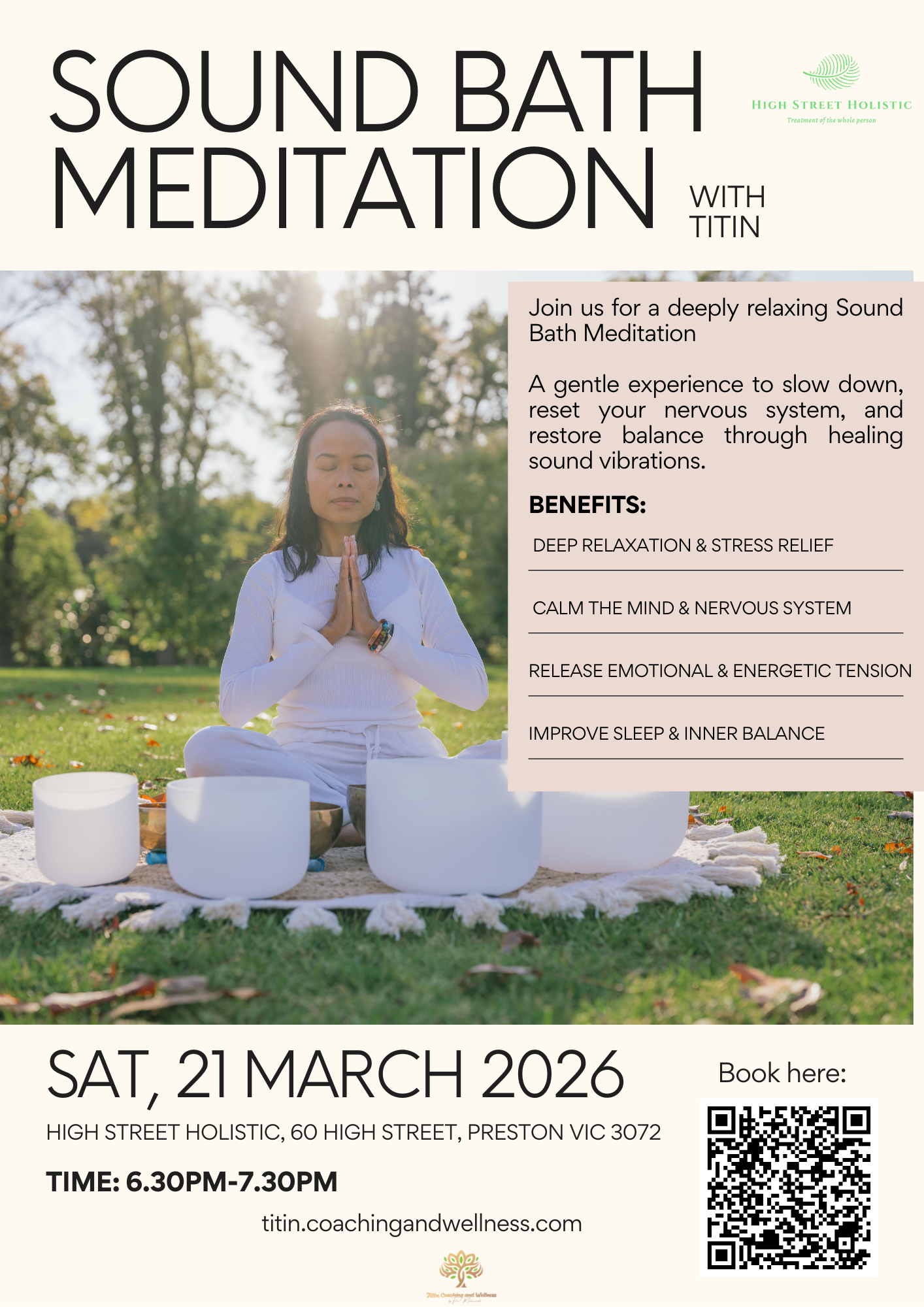 Sound bath Meditation at High st Holistic Preston Saturday 21 March 2026 - SOLD OUT!
