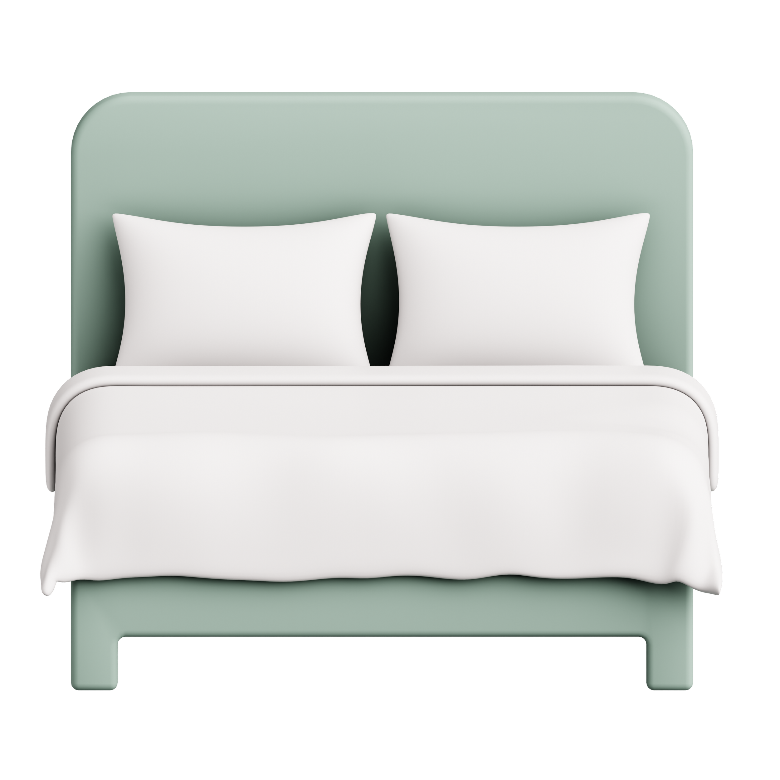 Image of a sage green bed with white sheets.