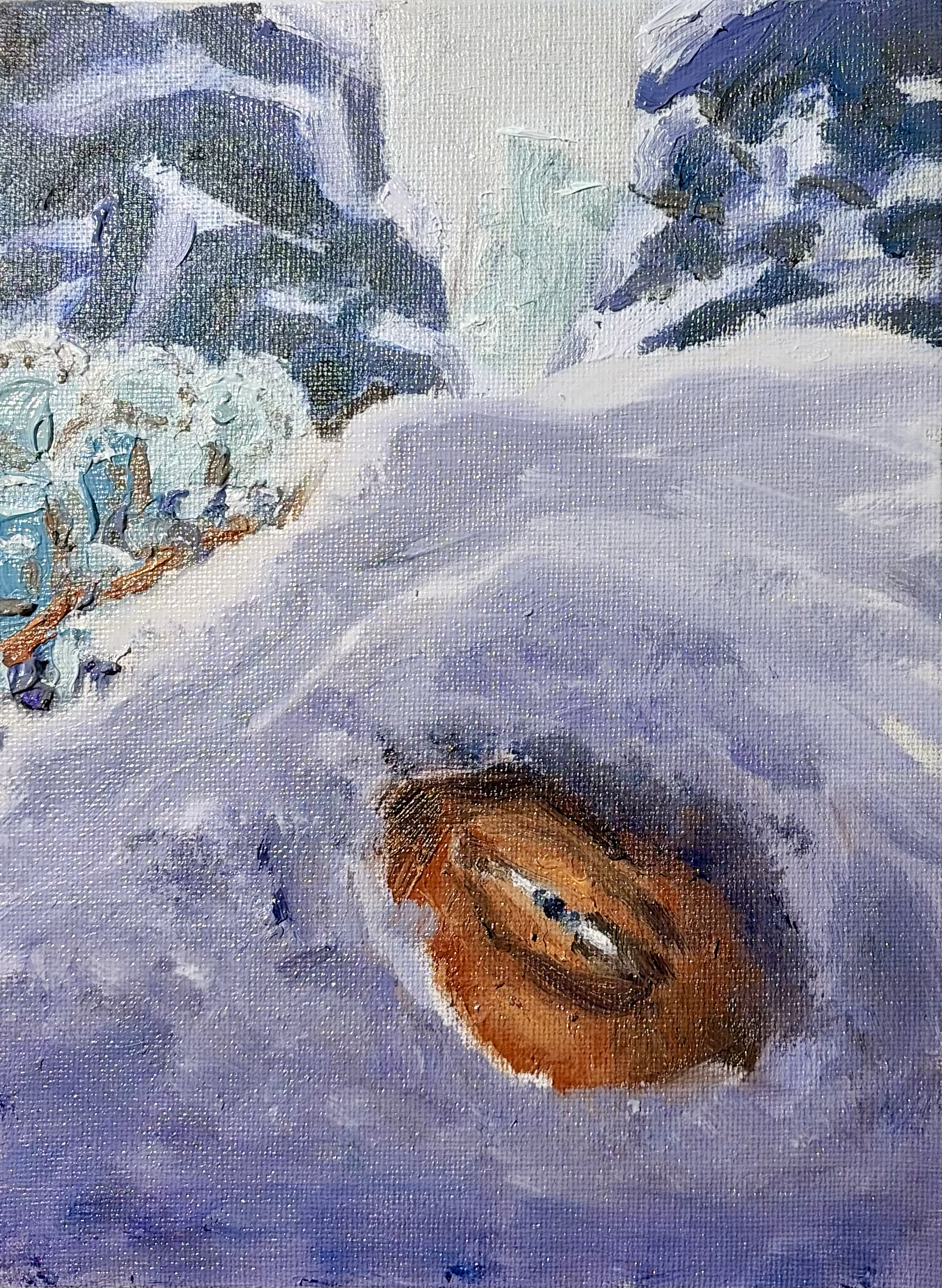 "Hubris (Everest)" (2026)
Oil on Board in Black Frame, 7" x 9"
$50