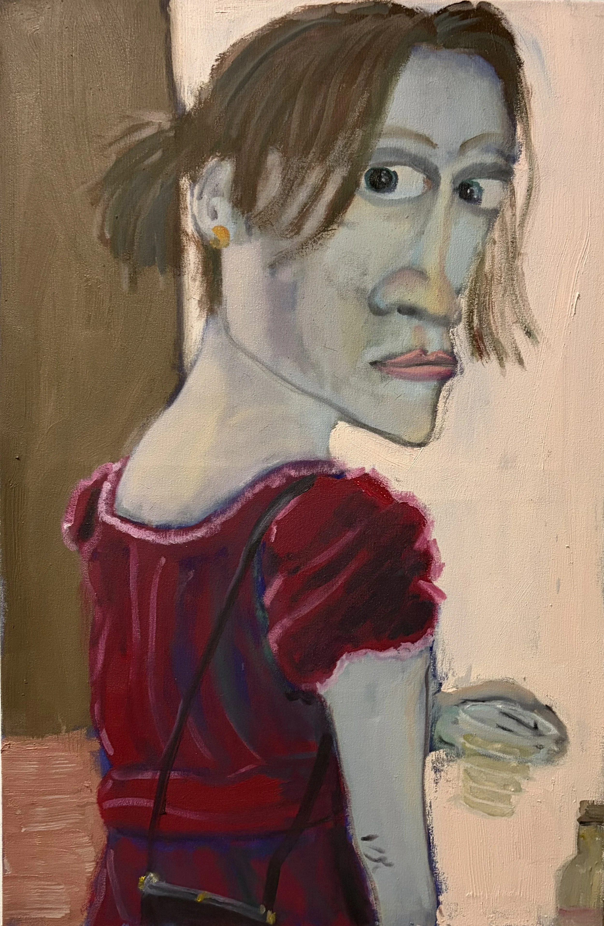 "Women in Red Dress" (2026) Oil on Cotton Canvas, 24" x 36" 