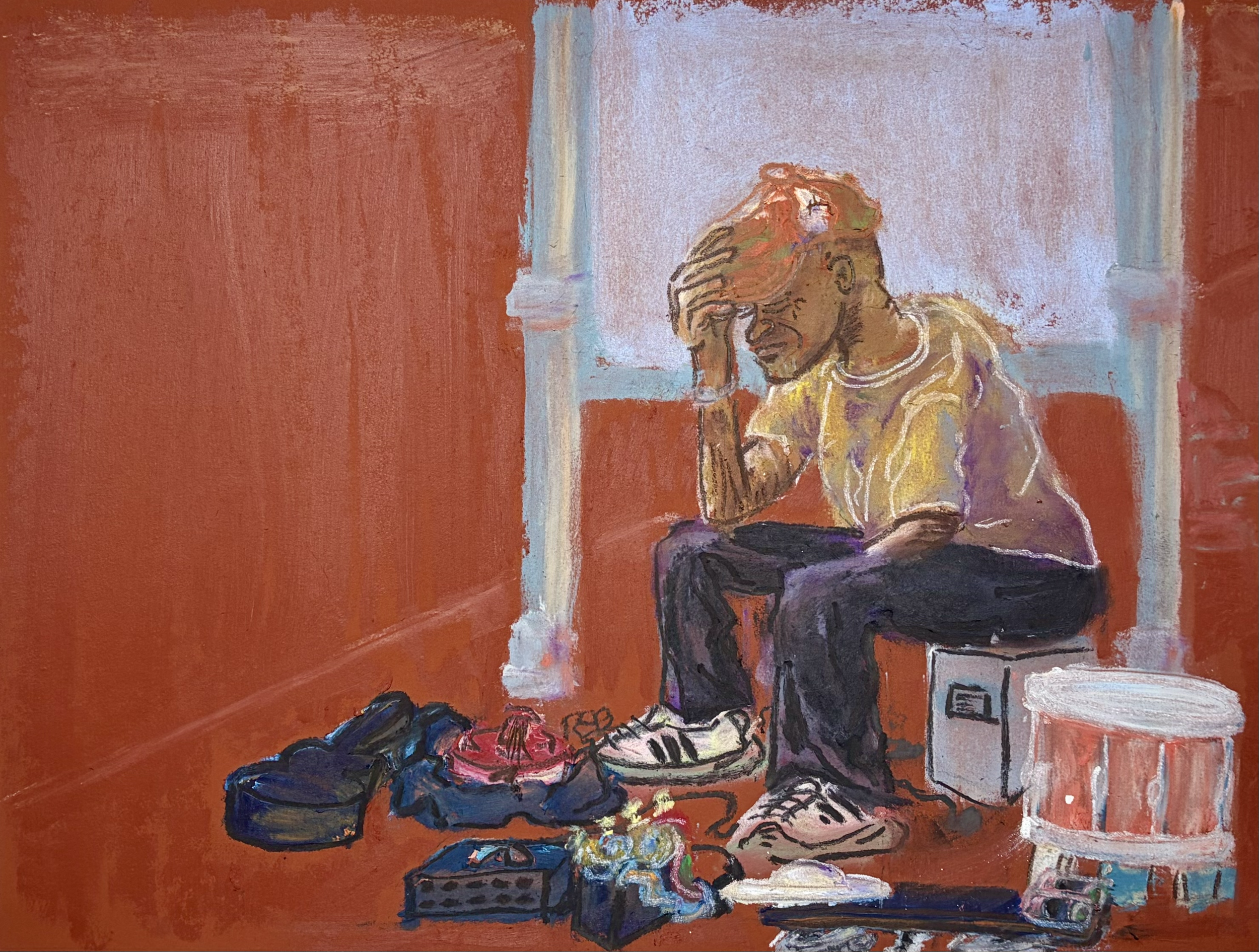"Street Musician"(2026)
Oil Pastel & Pitt Oil Pencil on Toned Paper, 9" x 12"
$200