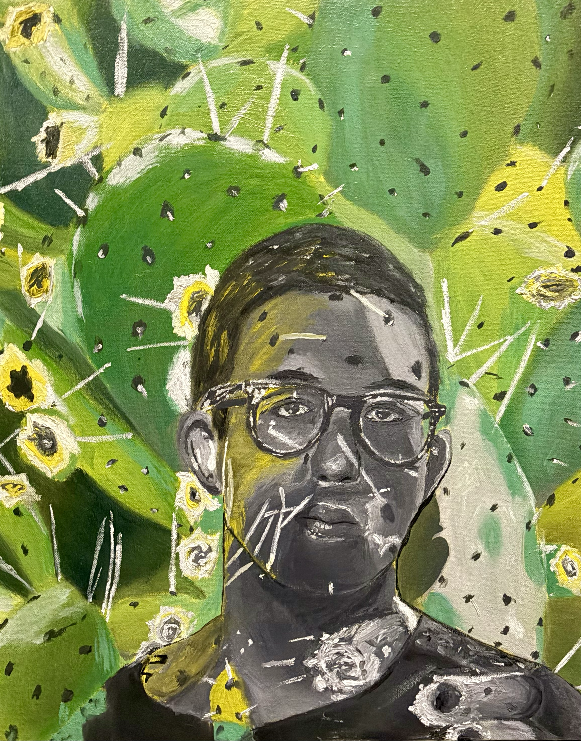 "Self Portrait with Cacti" (2019)
Oil on Cotton Cavas, 18" x 22" 
$1500