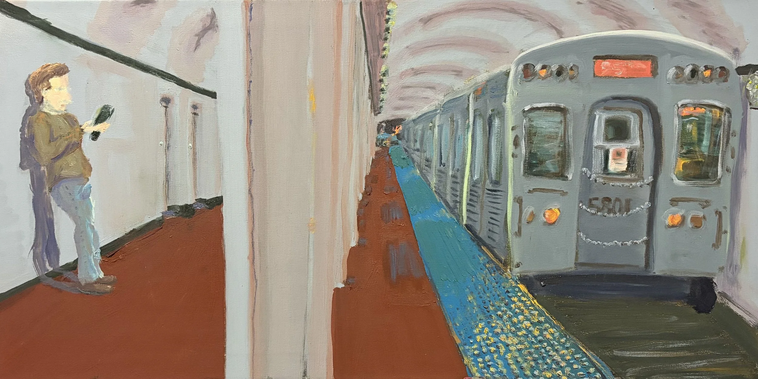 "Southbound Red Line" (2026) Oil on Cotton Canvas, 36" x 18"