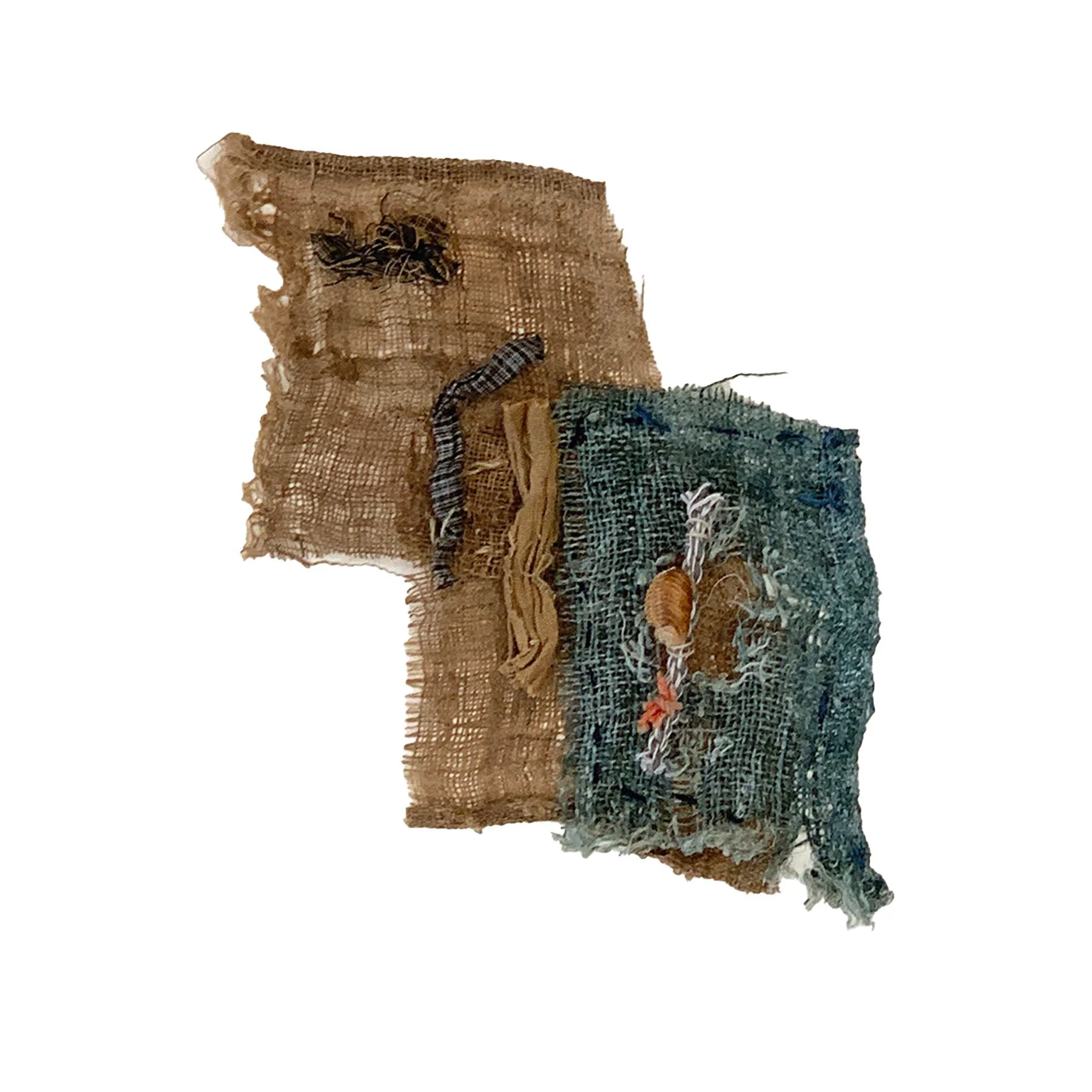"Bits & Pieces". Boro Cloth, Boro Cloth Rope Fragment. 6 x 6 inches
