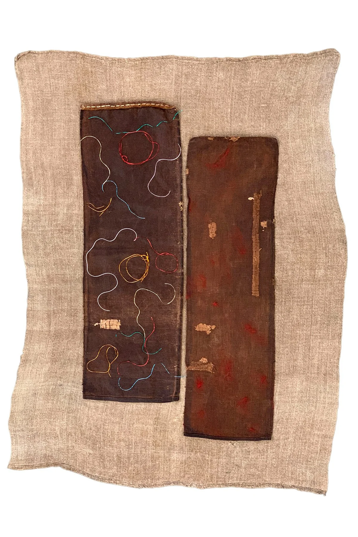 "From Freedom to Fear: Way Stations on the from Roe to Dobbs. Kami Cord and Wool Roving on Persimmon Dyed Saki Filter Bags
43 x 32 inches