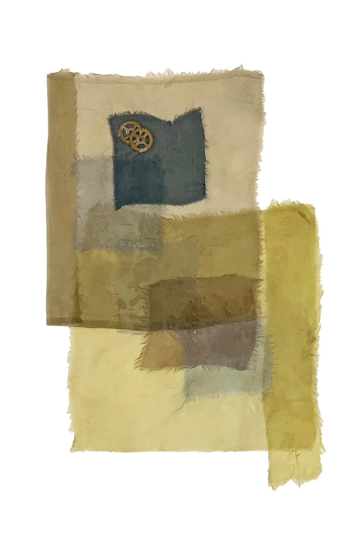 "Midday" Hand-dyed silk organza, Metal gear 18 x 12 inches