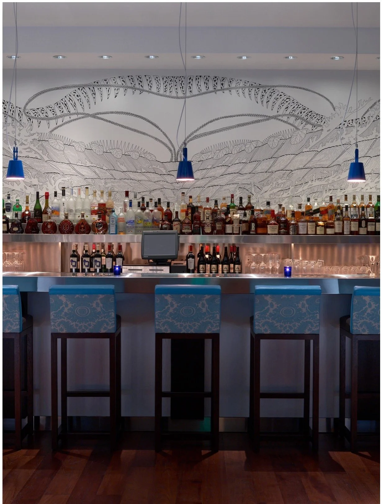 La libellule, 2009 | Réalisé au feutre noir | Vue du restaurant de l’hôtel, Hôtel W, Fort Lauderdale, USA.