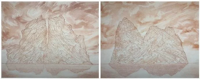 Série Les îles sanguines | Réalisé à la sanguine sur papier | Exposition 2023 | Utopia Now, See Galerie.