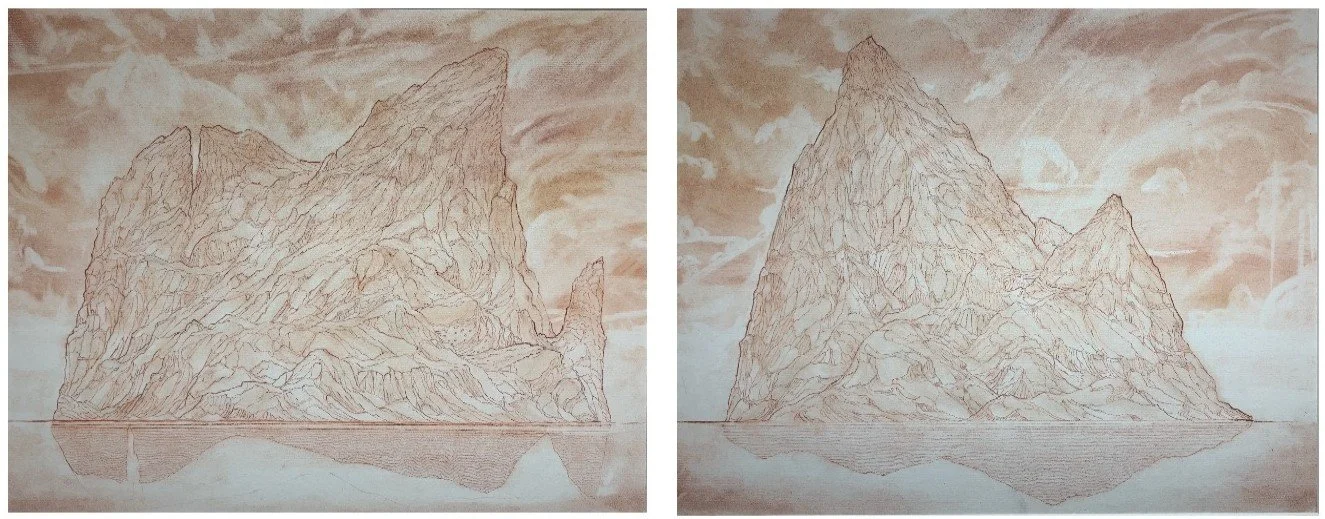 Série Les îles sanguines | Réalisé à la sanguine sur papier | Exposition 2023 | Utopia Now, See Galerie.