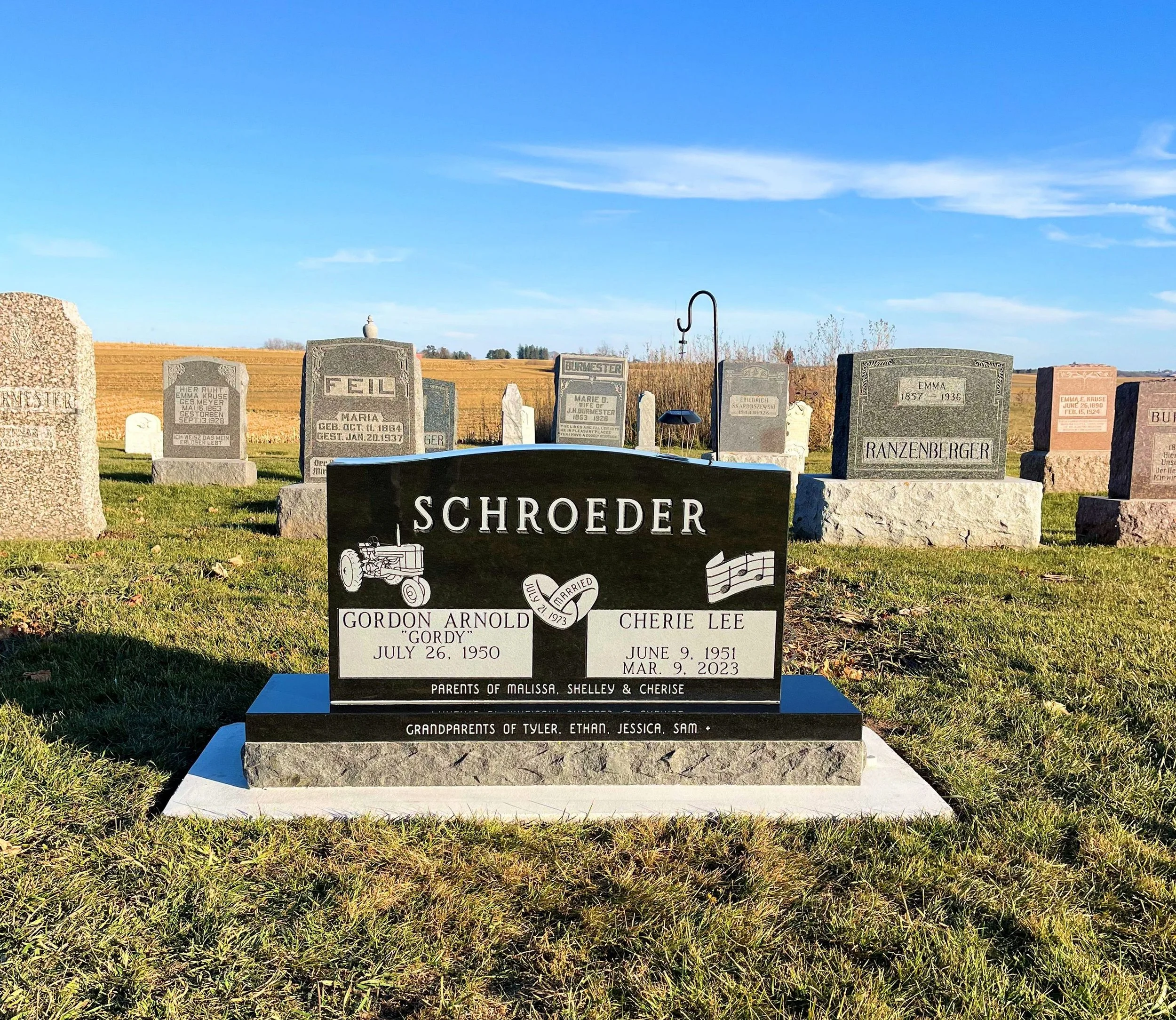 Jet Black Granite Gravestone over Two Lots