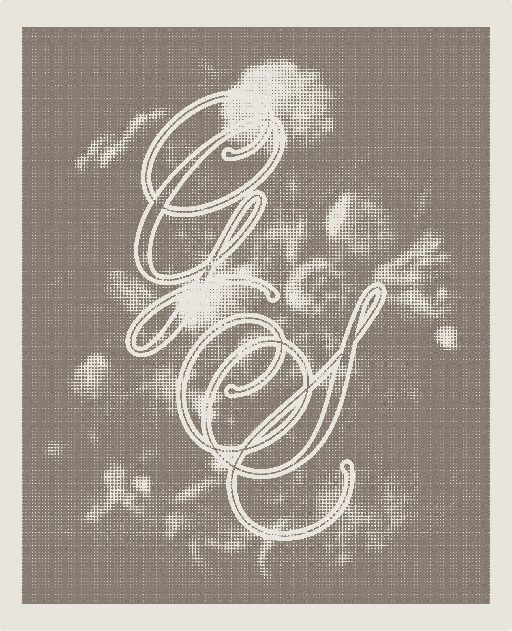 A brown background with white floral illustrations and stylized cursive text.