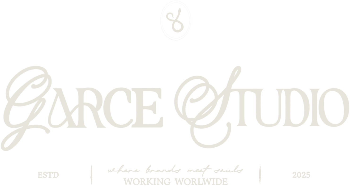Logo for Grace Studio with cursive and block letters, notable tagline "where brands meet souls," and establishment year 2025