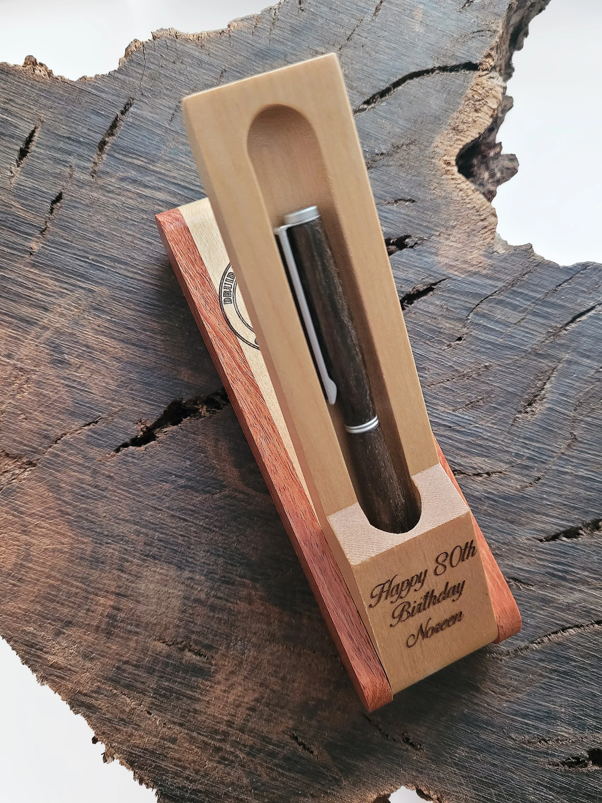 5,000 Year-Old Bog Oak Hand-Turned Pen With Engraved Wooden Display Box