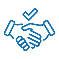 Icon of two hands shaking with a checkmark above them