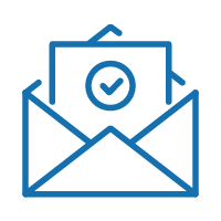 An envelope with a checkmark inside on a letter or card.